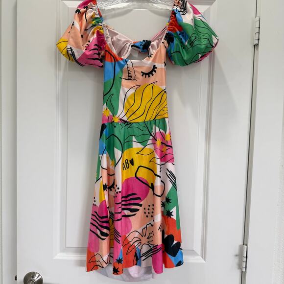 Agua Bendita x Revolve Amber Dress Puff Sleeve Cutout Mini Printed Size M NWT - Picture 7 of 7